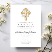 Elegant Floral Wreath Cross Girl Eerste Communie Kaart