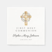 Elegant Floral Wreath Cross Girl Eerste Communie Servet (Voorkant)