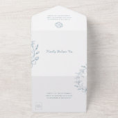 Elegant Floral Wreath Dusty Blue Wedding All In One Uitnodiging (Buitenkant)