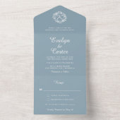 Elegant Floral Wreath Dusty Blue Wedding All In One Uitnodiging (Binnen)