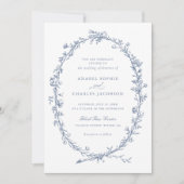 Elegant Floral Wreath  Dusty Blue Wedding Kaart (Voorkant)