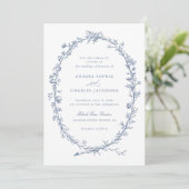Elegant Floral Wreath  Dusty Blue Wedding Kaart (Staand voorkant)