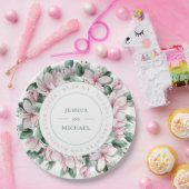 Elegant Floral Wreath Dusty Pink Magnolia Wedding Papieren Bordje (Feest)