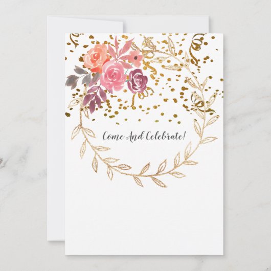 Elegant Floral Wreath Glitter 10th Wedding Kaart (Achterkant)