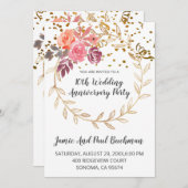 Elegant Floral Wreath Glitter 10th Wedding Kaart (Voorkant / Achterkant)