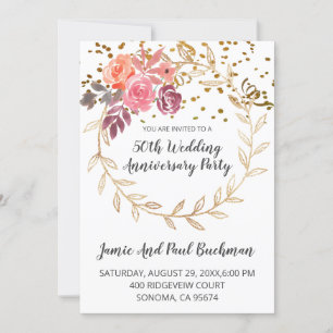 Elegant Floral Wreath Glitter Wedding Jubileum Kaart