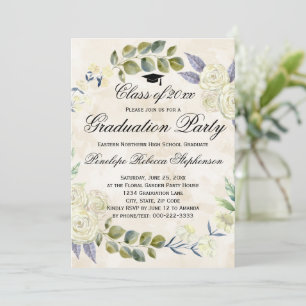 Elegant Floral Wreath Graduation Party Kaart