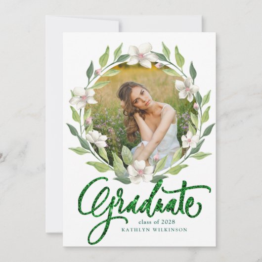Elegant Floral Wreath Greenery Modern Afstuderen Kaart (Voorkant)