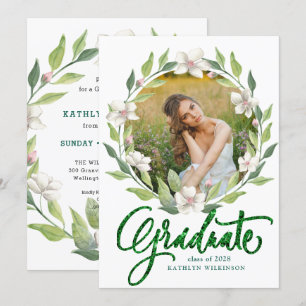 Elegant Floral Wreath Greenery Modern Afstuderen Kaart