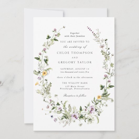 Elegant Floral Wreath Greenery Wedding Invitation Kaart (Voorkant)
