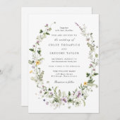 Elegant Floral Wreath Greenery Wedding Invitation Kaart (Voorkant / Achterkant)