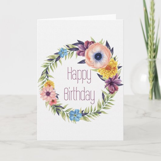 Elegant Floral Wreath Happy Birthday Kaart (Voorkant)