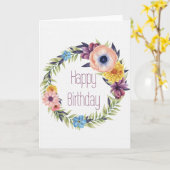 Elegant Floral Wreath Happy Birthday Kaart (Gele Bloem)