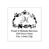 Elegant Floral Wreath Lijst Monogram Adres Rubberstempel (Afrduk)