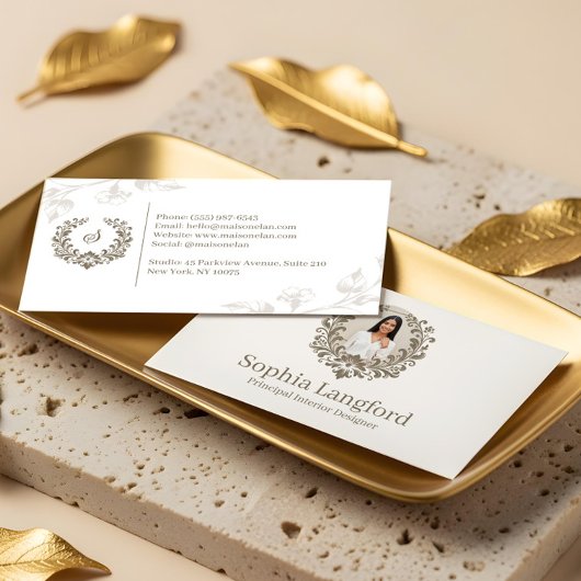 Elegant Floral Wreath Luxury Sophisticated Photo Visitekaartje