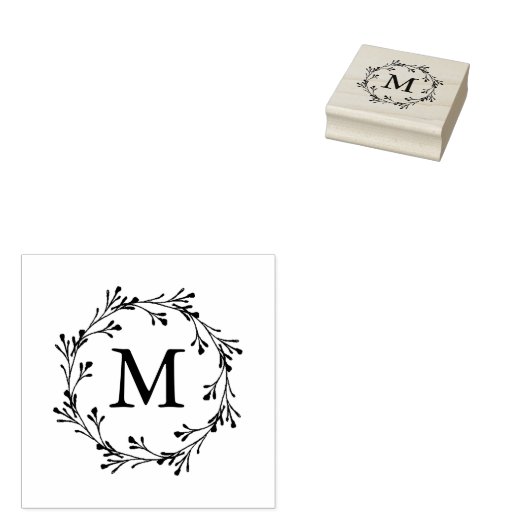 Elegant Floral Wreath Monogram Rubberstempel (Gestempeld)