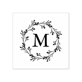 Elegant Floral Wreath Monogram Rubberstempel