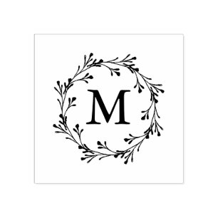 Elegant Floral Wreath Monogram Rubberstempel