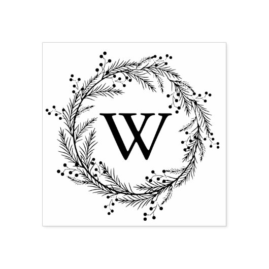 Elegant Floral Wreath Monogram Rubberstempel (Afrduk)