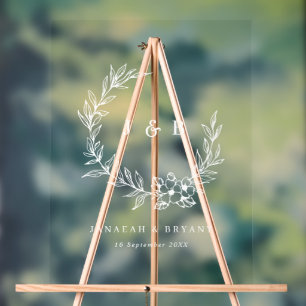 Elegant Floral Wreath Monogram Wedding Acryl Bord
