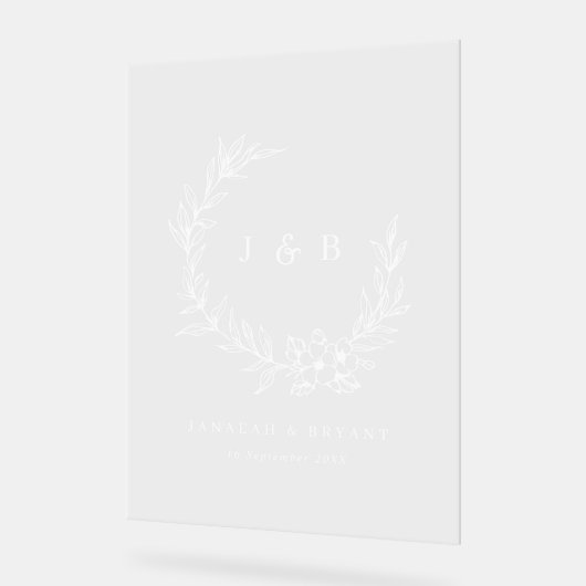 Elegant Floral Wreath Monogram Wedding Acryl Bord (Hoek)