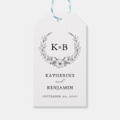 Elegant Floral Wreath Monogram Wedding Cadeaulabel (Voorkant)