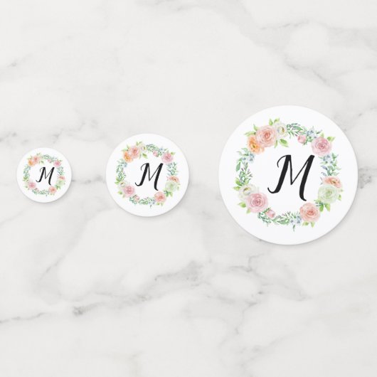 Elegant Floral Wreath Monogram Wedding Confetti (Voorkanten)