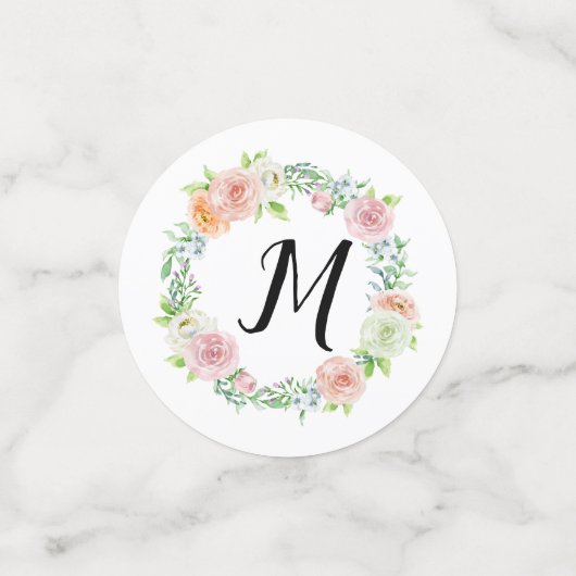 Elegant Floral Wreath Monogram Wedding Confetti (Kleine voorkant)