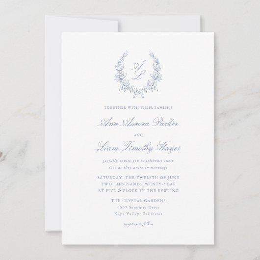 Elegant Floral Wreath Monogram Wedding Kaart (Voorkant)