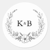 Elegant Floral Wreath Monogram Wedding Ronde Sticker (Voorkant)