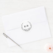 Elegant Floral Wreath Monogram Wedding Ronde Sticker (Envelop)
