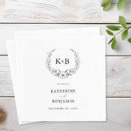 Elegant Floral Wreath Monogram Wedding Servet