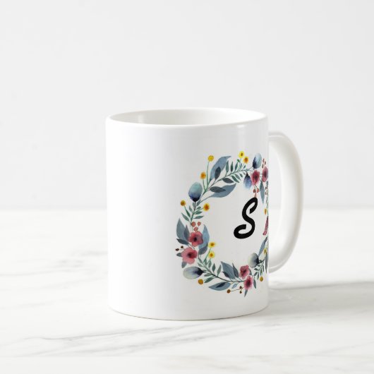 Elegant Floral Wreath Monogrammed Coffee Mok (Voorkant rechts)