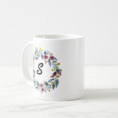 Elegant Floral Wreath Monogrammed Coffee Mok (Voorkant links)