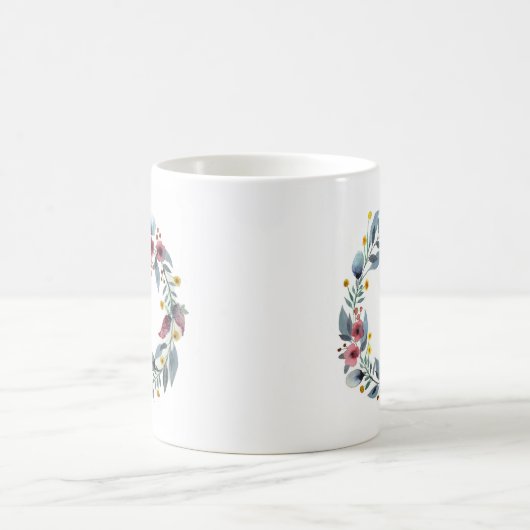 Elegant Floral Wreath Monogrammed Coffee Mok (Center)