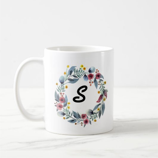 Elegant Floral Wreath Monogrammed Coffee Mok (Links)