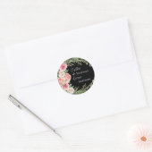 Elegant Floral Wreath op Black Wedding Ronde Sticker (Envelop)