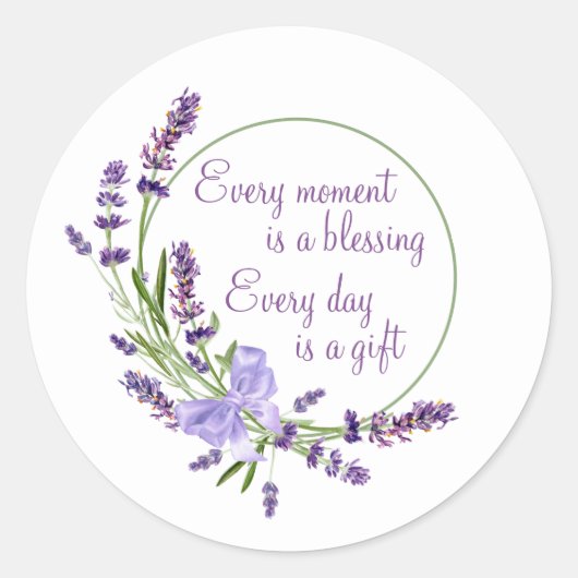 Elegant Floral Wreath Purple Flowers & Blessing Ronde Sticker (Voorkant)