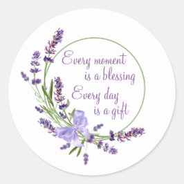 Elegant Floral Wreath Purple Flowers & Blessing Ronde Sticker