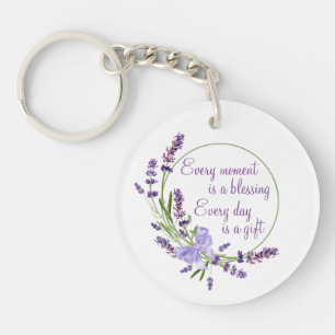Elegant Floral Wreath Purple Flowers & Blessing Sleutelhanger