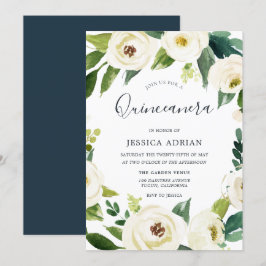 Elegant Floral Wreath Quinceanera Party Invite Kaart