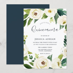 Elegant Floral Wreath Quinceanera Party Invite Kaart