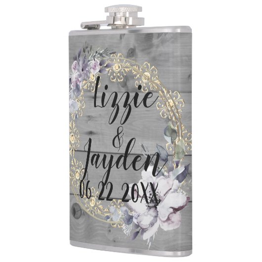 Elegant Floral Wreath Rustic Wedding Heupfles (Links)