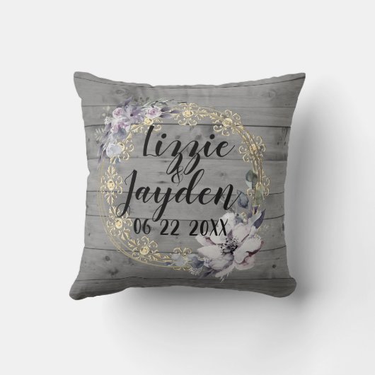 Elegant Floral Wreath Rustic Wedding Kussen (Achterkant)