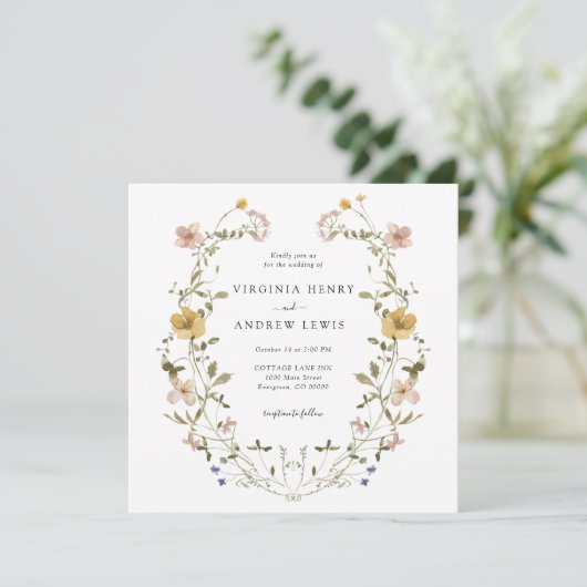 Elegant Floral Wreath Wedding Kaart (Staand voorkant)