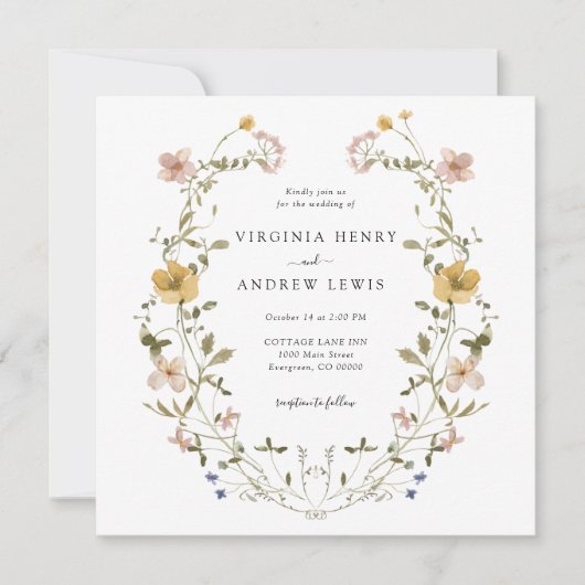 Elegant Floral Wreath Wedding Kaart (Voorkant)