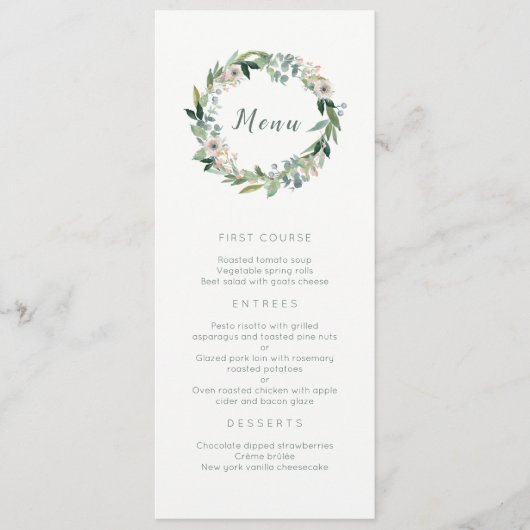 Elegant Floral Wreath Wedding Menu (Voorkant)