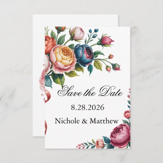 Elegant Floral Wreath Wedding Save The Date (Voorkant / Achterkant)
