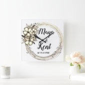 Elegant Floral Wreath Wedding Vierkante Klok (Huis)