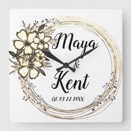 Elegant Floral Wreath Wedding Vierkante Klok (Voorkant)